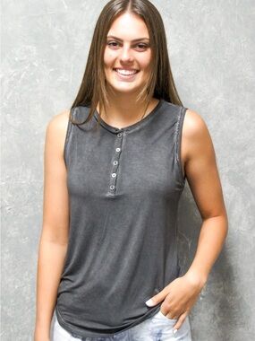 NWOT POL Washed Charcoal Henley Tank Top